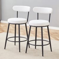 Image 2 of High Legged Bar Chairs with White Cushions, 35.5 Inches Tall, Black and White.