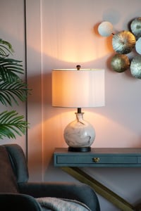 Image 6 of 14x14x23' White and Grey Glass Table Lamp