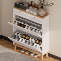 Image 6 of Cabinet With 2 Flip-Up Doors and 2 Drawers, narrow, free standing Shoe Organizer
