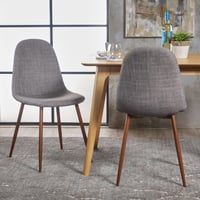 Image 2 of Mid-Century Modern Upholstered Dining Chairs Set of 2 Light Gray Dark Walnut