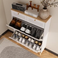 Image 7 of Cabinet With 2 Flip-Up Doors and 2 Drawers, narrow, free standing Shoe Organizer
