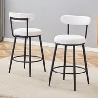 Image 5 of High Legged Bar Chairs with White Cushions, 35.5 Inches Tall, Black and White.