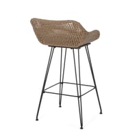 Image 8 of 29.25' Outdoor Wicker and Iron Barstools, Light Brown, Beige Cushion (Set of 2)