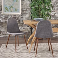 Image 5 of Mid-Century Modern Upholstered Dining Chairs Set of 2 Light Gray Dark Walnut