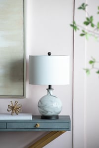 Image 10 of 14x14x23' White and Grey Glass Table Lamp