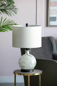 Image 11 of 14x14x23' White and Grey Glass Table Lamp