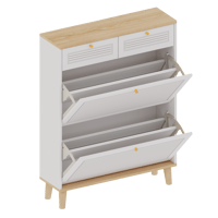 Image 9 of Cabinet With 2 Flip-Up Doors and 2 Drawers, narrow, free standing Shoe Organizer
