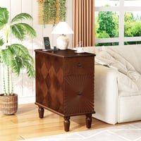 Image 1 of 2 Drawer Modern Sofa Side Table, Slim for Living Room, Bedroom