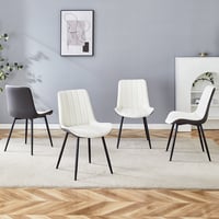 Image 2 of Modern Minimalist Dining Chair Set-White/Dark Gray PU Leather, Metal Legs, 4 Pcs
