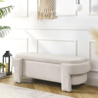 Image 1 of Linen Fabric Upholstered Bench With Large Storage Space for the Living Room, Entryway and Bedroom...