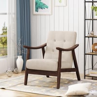 Image 1 of Mid-Century Modern Accent Chair, Tufted Armchair With Beige Upholstery and Brown Frame, 1-Piece