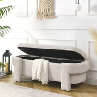 Image 2 of Linen Fabric Upholstered Bench With Large Storage Space for the Living Room, Entryway and Bedroom...