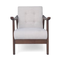 Image 2 of Mid-Century Modern Accent Chair, Tufted Armchair With Beige Upholstery and Brown Frame, 1-Piece