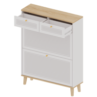 Image 10 of Cabinet With 2 Flip-Up Doors and 2 Drawers, narrow, free standing Shoe Organizer