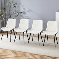Image 4 of Modern Minimalist Dining Chair Set-White/Dark Gray PU Leather, Metal Legs, 4 Pcs