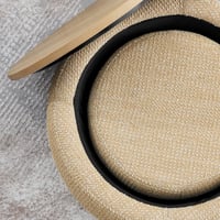 Image 6 of Round Storage Ottoman, Woven Rattan Fabric Ottoman, 2 in 1 Function, Work as End Table and Ottoma...