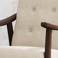 Image 5 of Mid-Century Modern Accent Chair, Tufted Armchair With Beige Upholstery and Brown Frame, 1-Piece