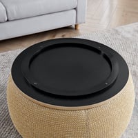 Image 7 of Round Storage Ottoman, Woven Rattan Fabric Ottoman, 2 in 1 Function, Work as End Table and Ottoma...
