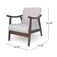 Image 6 of Mid-Century Modern Accent Chair, Tufted Armchair With Beige Upholstery and Brown Frame, 1-Piece