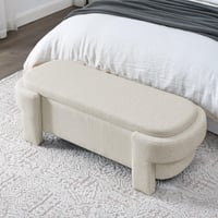 Image 7 of Linen Fabric Upholstered Bench With Large Storage Space for the Living Room, Entryway and Bedroom...