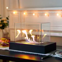 Image 1 of 360° View Rectangular Tabletop Fireplace Fire Bowl With Four-Sided Glass