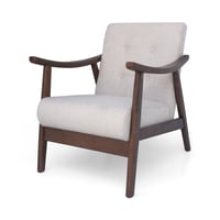 Image 7 of Mid-Century Modern Accent Chair, Tufted Armchair With Beige Upholstery and Brown Frame, 1-Piece