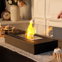 Image 2 of Square Tabletop Fire Bowl Pot with Two-Sided Glass