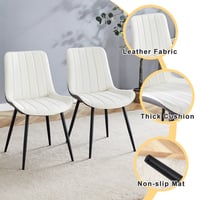 Image 7 of Modern Minimalist Dining Chair Set-White/Dark Gray PU Leather, Metal Legs, 4 Pcs