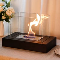 Image 2 of 360° View Rectangular Tabletop Fireplace Fire Bowl With Four-Sided Glass
