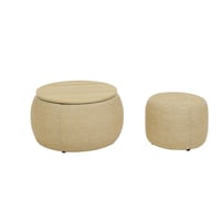 Image 9 of Round Storage Ottoman, Woven Rattan Fabric Ottoman, 2 in 1 Function, Work as End Table and Ottoma...