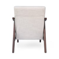 Image 10 of Mid-Century Modern Accent Chair, Tufted Armchair With Beige Upholstery and Brown Frame, 1-Piece
