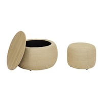 Image 11 of Round Storage Ottoman, Woven Rattan Fabric Ottoman, 2 in 1 Function, Work as End Table and Ottoma...