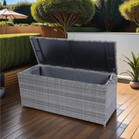 Image 21 of Outdoor Storage Box, 113 Gallon Wicker Patio Deck Boxes With Lid, Outdoor Cushion Storage for Kid...