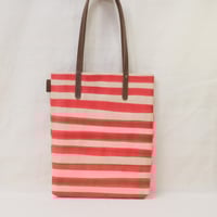 Image 1 of Stripes Soft Tote warm red orange and brown
