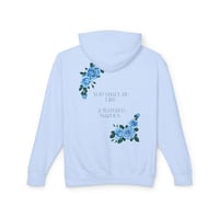 Image 5 of Floral Scripture Hoodie - "You Shall Be Like a Watered Garden" Blue Rose Hoodie