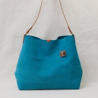 Image 1 of Suede Single Sling Big Tote in aqua