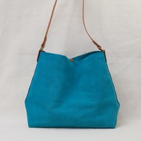 Image 3 of Suede Single Sling Big Tote in aqua