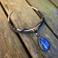 Image 1 of Labradorite Leather Choker Necklace 2 Way