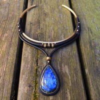 Image 2 of Labradorite Leather Choker Necklace 2 Way
