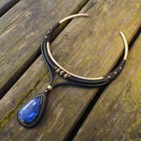 Image 3 of Labradorite Leather Choker Necklace 2 Way