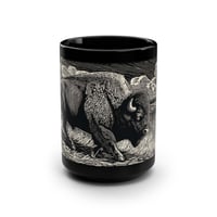Image 1 of American bison linocut Black Mug, 15oz