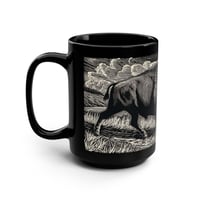 Image 4 of American bison linocut Black Mug, 15oz