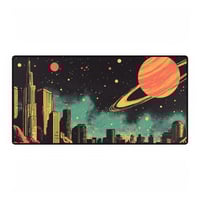 Image 1 of Vintage Sci-Fi Space City Computer Gaming Desk Mat - Retro Gaming Desk Pad, Geeky Office Decor, Nerd