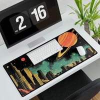Image 3 of Vintage Sci-Fi Space City Computer Gaming Desk Mat - Retro Gaming Desk Pad, Geeky Office Decor, Nerd