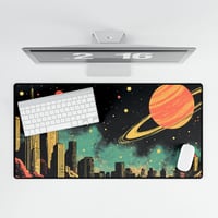 Image 4 of Vintage Sci-Fi Space City Computer Gaming Desk Mat - Retro Gaming Desk Pad, Geeky Office Decor, Nerd
