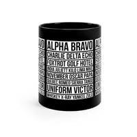 Image 1 of Military Coffee Mug, NATO Phonetic Alphabet Black Ceramic Cup, Army Gift for Veterans, 11oz-9e401f32