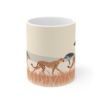 Image 1 of Cheetahs Savannah Africa Mug 11oz, Big Cats Coffee Cup, Wildlife Illustrated Tea Mug, Anima-2e7c15d4
