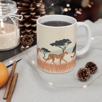 Image 4 of Cheetahs Savannah Africa Mug 11oz, Big Cats Coffee Cup, Wildlife Illustrated Tea Mug, Anima-2e7c15d4