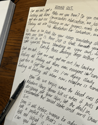 Handwritten Hot Milk Lyric Sheet