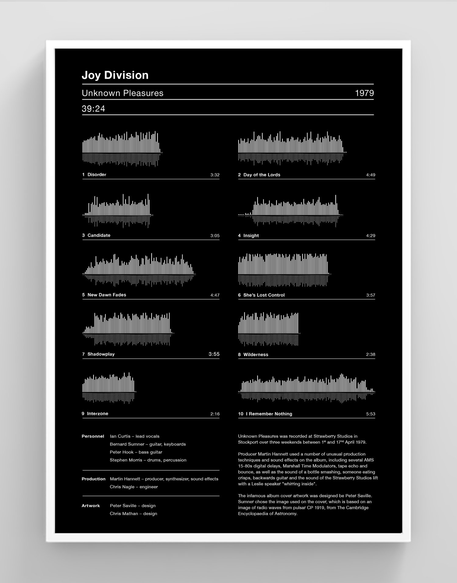 Image of Joy Division Unknown Pleasures Album Sound Wave Screen Print